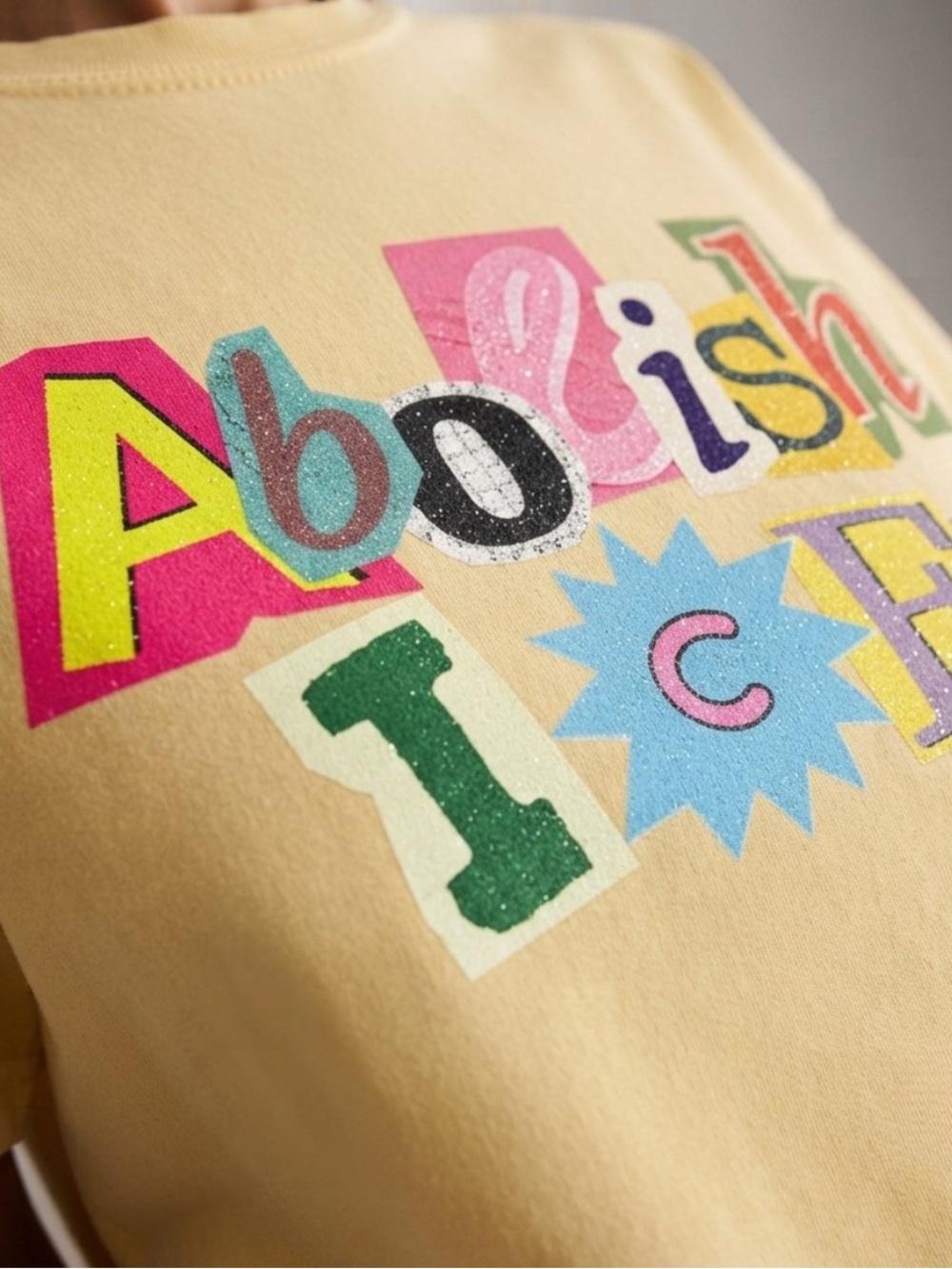 Gildan Yellow Short-Sleeve Tee with Colorful 'Abolish ICE' Graphic T-Shirt - Picture 2 of 3